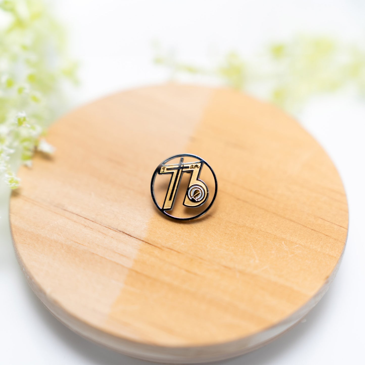 Consecration Pin – Gold Enamel with Stainless Steel “I AM 73”